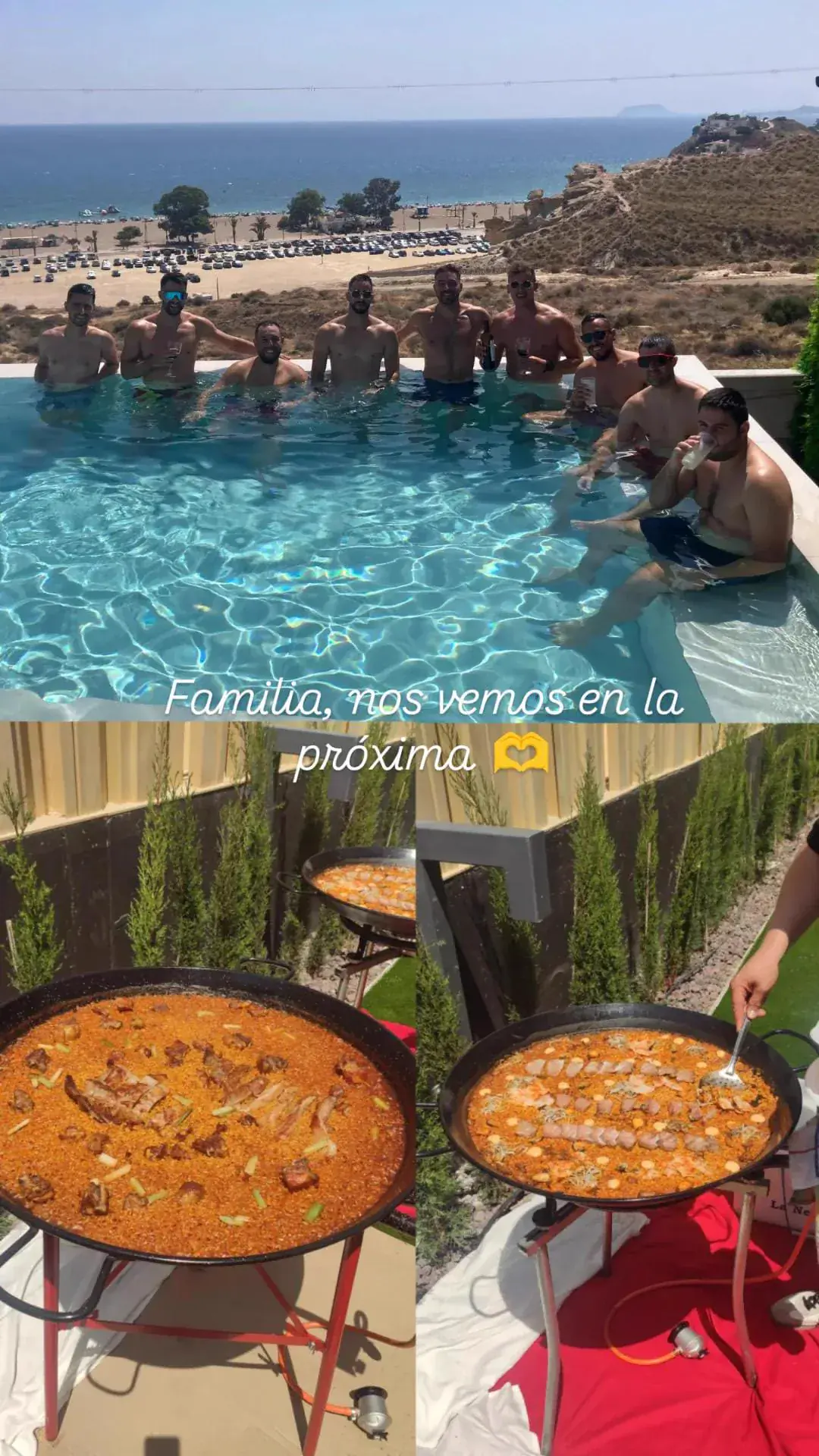 Story de un grupo celebrando en la piscina